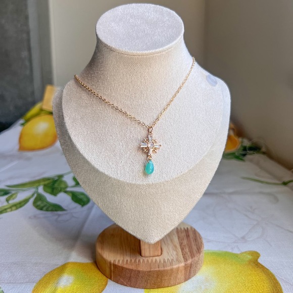 Czech Glass Quirky Neon Chalcedony Blue Green Cross Casual Necklace 35$